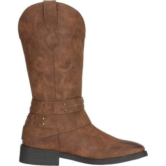 Women's Cowgirl Boots with Buckles Wide Mid Calf Western Cowboy Boots Square Toe - Picture 8 of 8